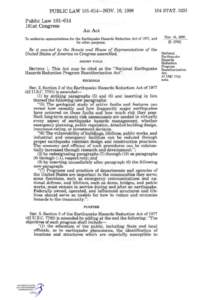 Earthquake engineering / Earthquakes / Earthquake prediction / Prediction / National Institute of Standards and Technology / Earthquake Engineering Research Institute / Title 42 of the United States Code / Seismic analysis / Emergency management / Civil engineering / Structural engineering / Construction