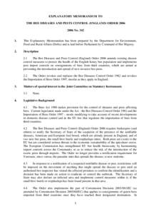EXPLANATORY MEMORANDUM TO THE BEE DISEASES AND PESTS CONTROL (ENGLAND) ORDER[removed]