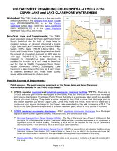 208 FACTSHEET REGARDING CHLOROPHYLL-a TMDLs in the COPAN LAKE and LAKE CLAREMORE WATERSHEDS Watershed: This TMDL Study Area is in the east north central Oklahoma in the Verdigris River Basin. Copan Lake (OK121400050020_0