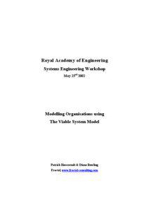 Royal Academy of Engineering Systems Engineering Workshop May 23rd 2002