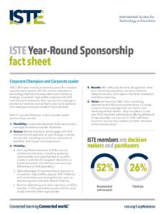 International Society for Technology in Education ISTE Year-Round Sponsorship fact sheet Corporate Champion and Corporate Leader