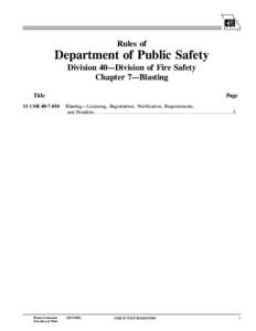 Rules of  Department of Public Safety Division 40—Division of Fire Safety Chapter 7—Blasting Title