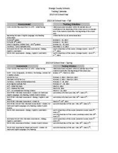 Orange County Schools Testing Calendar[removed]School Year