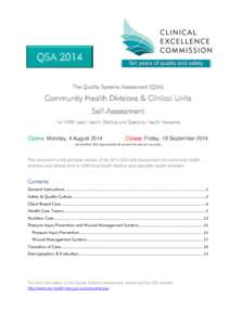 QSA 2014 The Quality Systems Assessment (QSA) Community Health Divisions & Clinical Units Self-Assessment For NSW Local Health Districts and Specialty Health Networks