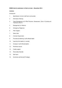 NOMS Interim submission to Harris review – December 2014 Contents Introduction 1.  Identification of risk of self-harm and suicide