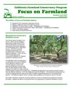 California Farmland Conservancy Program  Focus on Farmland Volume 7, Number 2  Newsletter of the CFCP