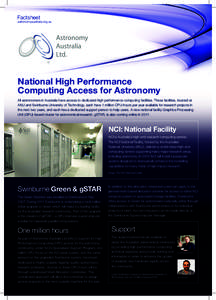 Factsheet  astronomyaustralia.org.au National High Performance Computing Access for Astronomy