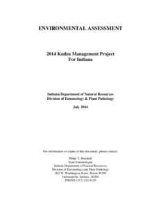 ENVIRONMENTAL ASSESSMENT[removed]Kudzu Management Project For Indiana  Indiana Department of Natural Resources