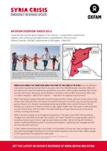 syria crisis EMERGENCY RESPONSE UPDATE An Oxfam Overview: MARCH 2014 “Syria has become the great tragedy of this century – a disgraceful humanitarian calamity with suffering and displacement unparalleled in recent hi