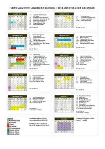 TAIPEI ADVENTIST AMERICAN SCHOOLTEACHER CALENDAR AUGUST