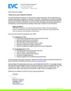 Economic Vitality Corporation 735 Tank Farm Road, Suite 264 San Luis Obispo, CA[removed]TEL[removed]FAX[removed]www.sloevc.org