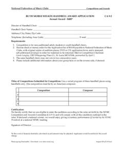 National Federation of Music Clubs  Competitions and Awards RUTH MORSE WILSON HANDBELL AWARD APPLICATION Annual Award - $400*