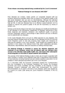Press release concerning material being considered by the Czech Government 