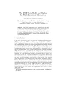 The GMD Data Model and Algebra for Multidimensional Information Enrico Franconi1 and Anand Kamble1,2 1  Faculty of Computer Science, Free University of Bozen-Bolzano, Italy,