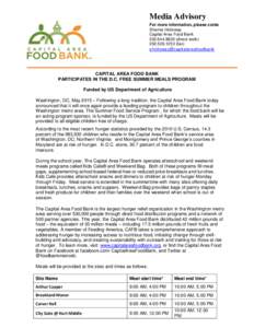 Media Advisory For more information, please contact: Shamia Holloway Capital Area Food Bankdirect workfax)