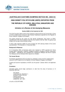 Australian Customs Dumping Notice[removed]