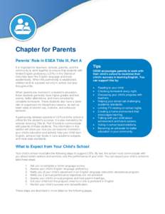 Chapter for Parents Parents’ Role in ESEA Title III, Part A It is important for teachers, schools, parents, and the community to work together to ensure that students with limited English proficiency (LEPs) in the Dist