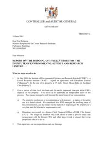 REPORT ON THE DISPOSAL OF 17 KELLY STREET BY THE INSTITUTE OF ENVIRONMENTAL SCIENCE AND RESEARCH LIMITE