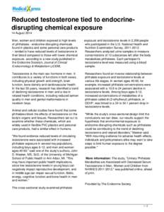 Reduced testosterone tied to endocrine-disrupting chemical exposure