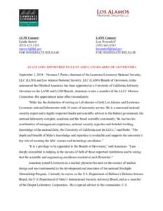 LLNS Contact: Lynda Seaver[removed]removed] FOR IMMEDIATE RELEASE
