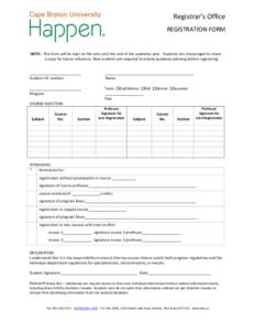  	
    Registrar’s	
  Office	
   REGISTRATION	
  FORM	
   	
  