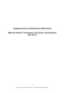 Supplementary Explanatory Statement – Mental Health (Treatment and Care) Amendment Bill 2014