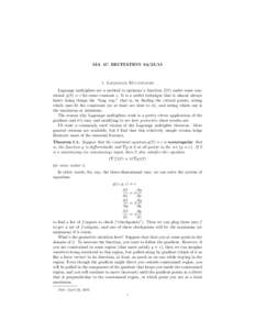 MA 1C RECITATIONLagrange Multipliers Lagrange multipliers are a method to optimize a function f (x) under some constraint g(x) = c for some constant c. It is a useful technique that is almost always faster 