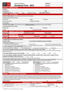 Swinburne Research  Student ID: Enrolment Form