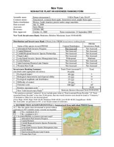 NEW YORK NON-NATIVE PLANT INVASIVENESS RANKING FORM