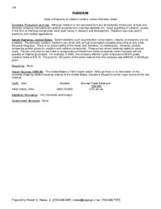 134  RUBIDIUM (Data in kilograms of rubidium content, unless otherwise noted) Domestic Production and Use: Although rubidium is not recovered from any domestically mined ores, at least one domestic company manufactured r