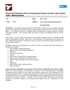 Bicycle and Pedestrian Plan for Kanawha and Putnam Counties, West Virginia Task 1 Memorandum _________ To: From: