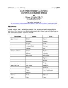 Executive Summary  P a g e | ES- 1 WATER RESOURCES EVALUATIONS: WATER USES IN CLOSED BASINS