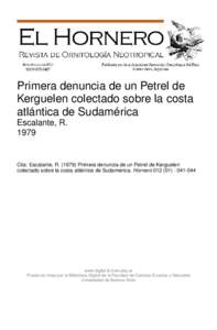 Primera denuncia de un Petrel de Kerguelen colectado sobre la costa atlántica de Sudamérica