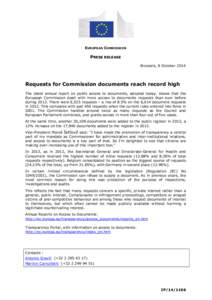 EUROPEAN COMMISSION  PRESS RELEASE Brussels, 8 October[removed]Requests for Commission documents reach record high