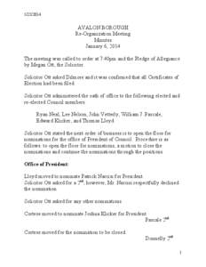 [removed]AVALON BOROUGH Re-Organization Meeting Minutes January 6, 2014