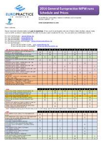 2016 General Europractice MPW runs Schedule and Prices Accessible for universities, research institutes and companies Version – v8 www.europractice-ic.com Dear customer,