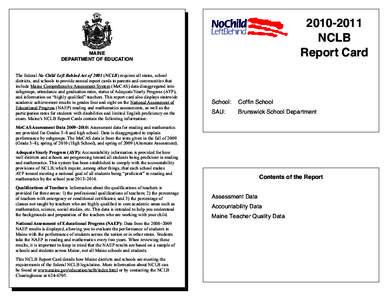 NCLB Report Card MAINE DEPARTMENT OF EDUCATION