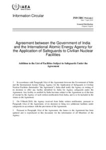 INFCIRC/754/Add.2 - Agreement between the Government of India and the International Atomic Energy Agency for the Application of Safeguards to Civilian Nuclear Facilities