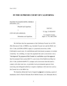 PACIFIC PALISADES BOWL MOBILE ESTATES, LLC, Plaintiff and Appellant v. CITY OF LOS ANGELES, Defendant and Appellant (California Supreme Court Decision, filed[removed])