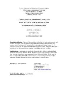 City of Los Angeles · Department of Recreation & Parks OAKWOOD RECREATION CENTER 767 CALIFORNIA AVENUE VENICE, CALIFORNIAOFFICE: 