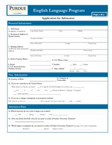 English Language Program Page 1 of 4 Application for Admission Personal Information 1. Full Name