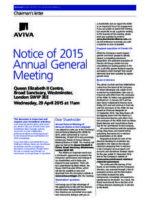 Aviva plc Notice of 2015 Annual General Meeting  Chairman’s letter a shareholder and we regard the AGM as an important forum for engagement. If you are unable to attend the meeting,