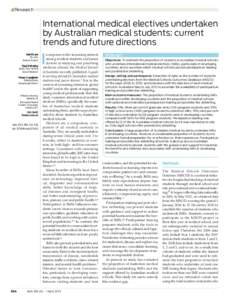 Research  International medical electives undertaken by Australian medical students: current trends and future directions Iain R Law