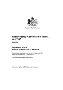 Australian Capital Territory  Real Property (Conversion of Titles) Act 1967 A1967-29