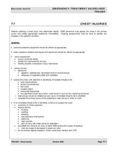 Chest trauma / Chest / Pneumothorax / Flail chest / Penetrating trauma / Occlusive dressing / Hemothorax / Subcutaneous emphysema / Port / Medicine / Health / Medical emergencies