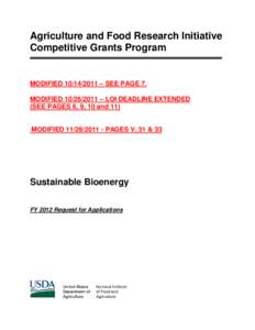 Agriculture and Food Research Initiative Competitive Grants Program MODIFIED[removed] – SEE PAGE 7. MODIFIED[removed] – LOI DEADLINE EXTENDED (SEE PAGES 6, 9, 10 and 11)