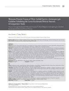 Original Investigation / Özgün Araştırma  33 Metazoan Parasite Faunas of Three Gobiid Species (Actinopterygii: Gobiidae) Inhabiting the Lower Kızılırmak Delta in Samsun: