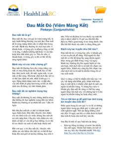 Vietnamese - Number 82 March 2013 Đau Mắt Đỏ (Viêm Màng Kết) Pinkeye (Conjunctivitis) Đau mắt đỏ là gì?