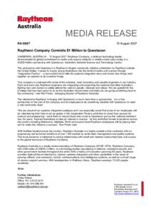 MEDIA RELEASE RA[removed]August[removed]Raytheon Company Commits $1 Million to Questacon