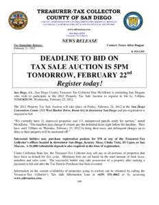 TREASURER-TAX COLLECTOR COUNTY OF SAN DIEGO COUNTY ADMINISTRATION CENTER  1600 PACIFIC HIGHWAY, ROOM 112 SAN DIEGO, CALIFORNIA  (  FAXwww.sdtreastax.com